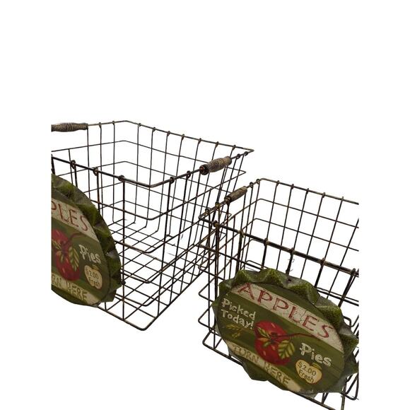 Vintage Metal Wire Locker Baskets Apple Pie Farmhouse Storage | Set of 2 - Picture 2 of 16